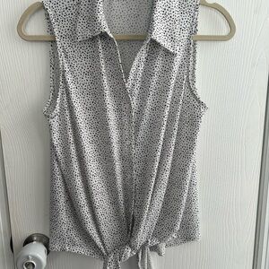 Adrianna Papell Polka Dot Tie-Front Blouse